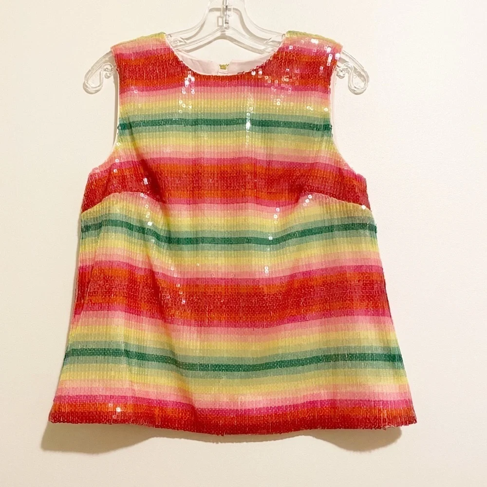 NWT J. Crew Sleeveless Sequin Tank Watermelon Stripes Sparkle Shine Size XS
